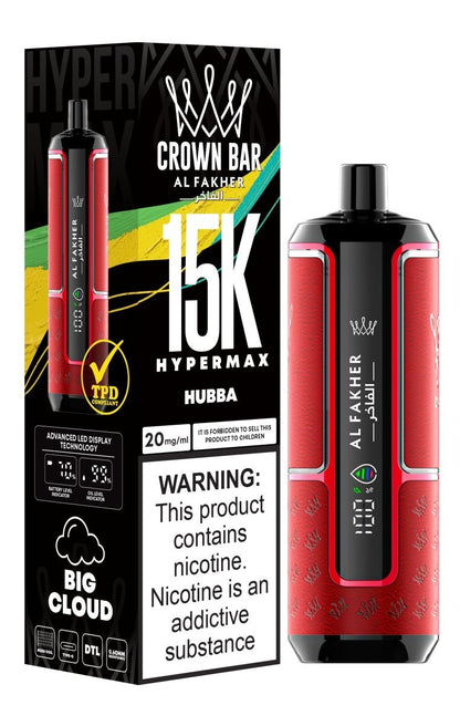 Al Fakher Crown Bar Hypermax 15k Puffs Prefilled Vape Box of 5, Hubba Flavour