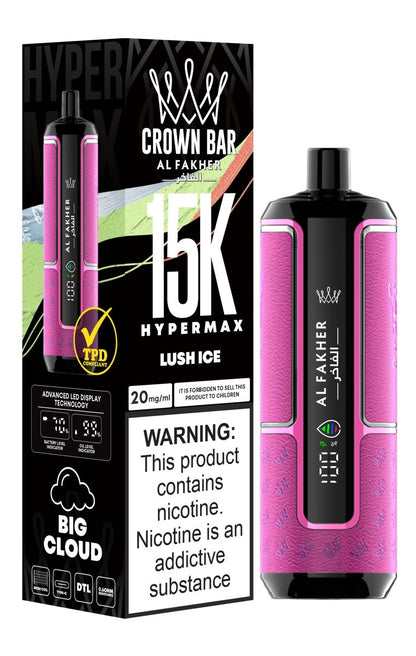 Al Fakher Crown Bar Hypermax 15k Puffs Prefilled Vape Box of 5, Lush Ice Flavour