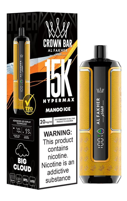 Al Fakher Crown Bar Hypermax 15k Puffs Prefilled Vape Box of 5, Mango Ice Flavour