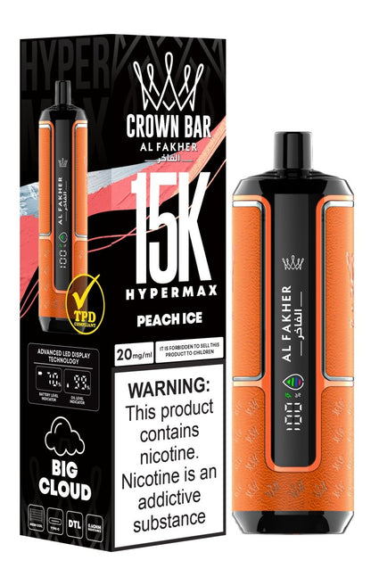 Al Fakher Crown Bar Hypermax 15k Puffs Prefilled Vape Box of 5, Peach Ice Flavour