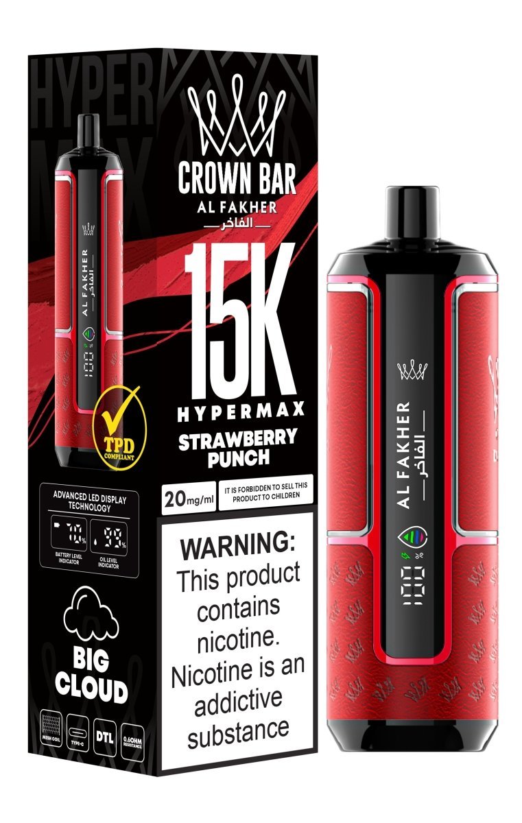 Al Fakher Crown Bar Hypermax 15k Puffs Prefilled Vape Box of 5, Strawberry Punch Flavour