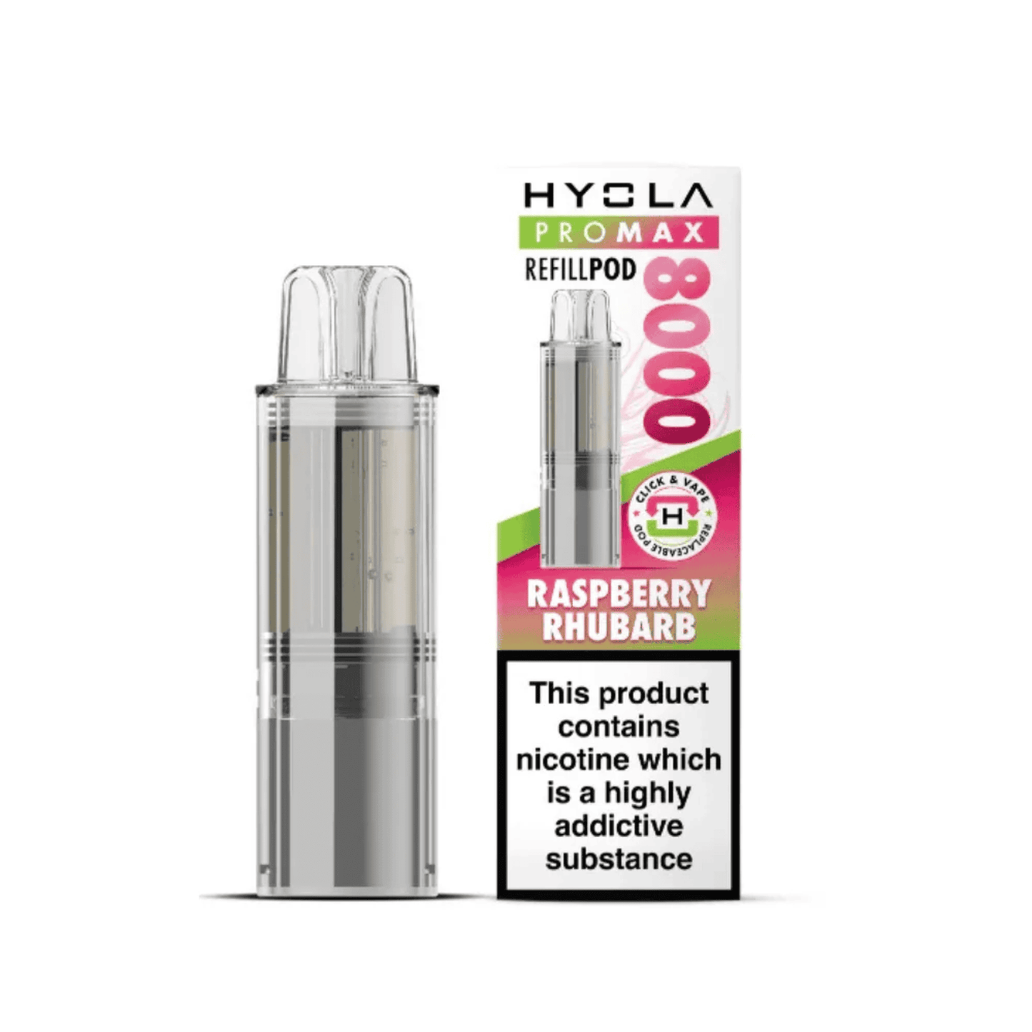 Hyola Pro Max 8000 Prefilled Replacement Pod Box of 5, Raspberry Rhubarb Flavour 