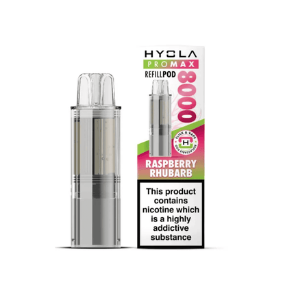 Hyola Pro Max 8000 Prefilled Replacement Pod Box of 5, Raspberry Rhubarb Flavour 