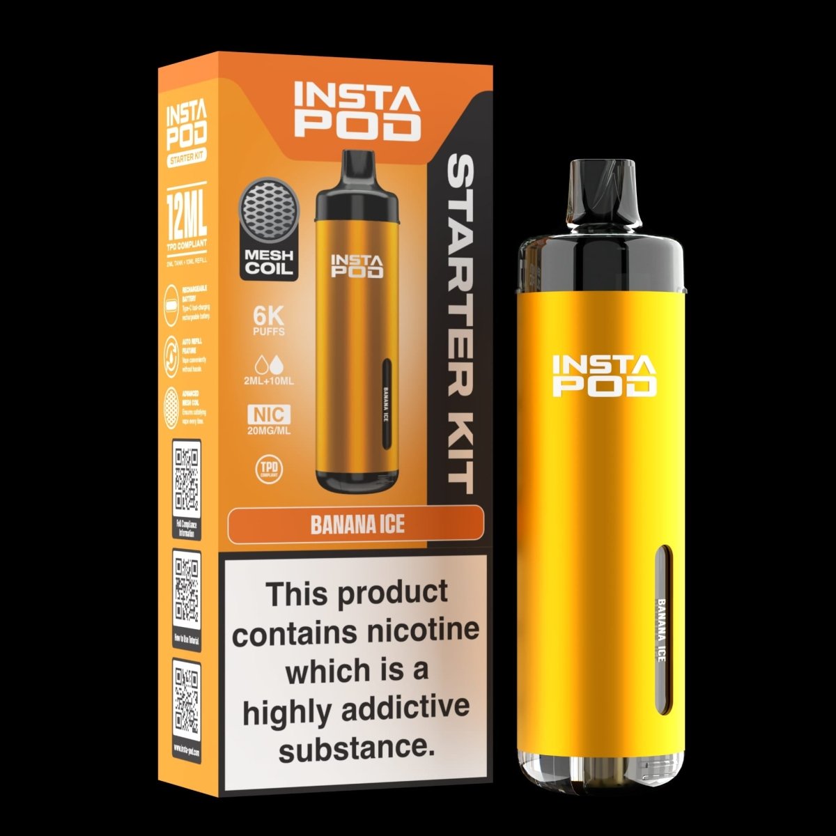 Insta Pod 6000 Prefilled Pod Vape Kit Box of 5, Banana Ice Flavour