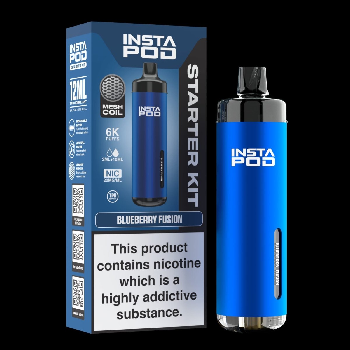 Insta Pod 6000 Prefilled Pod Vape Kit Box of 5, Blueberry Fusion Flavour
