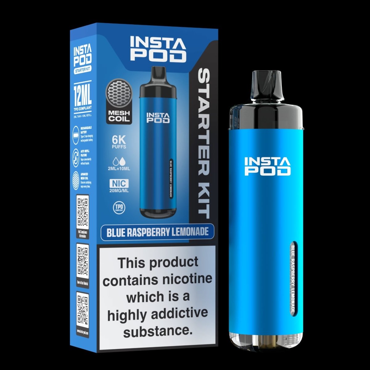 Insta Pod 6000 Prefilled Pod Vape Kit Box of 5, Blue Raspberry Lemonade Flavour