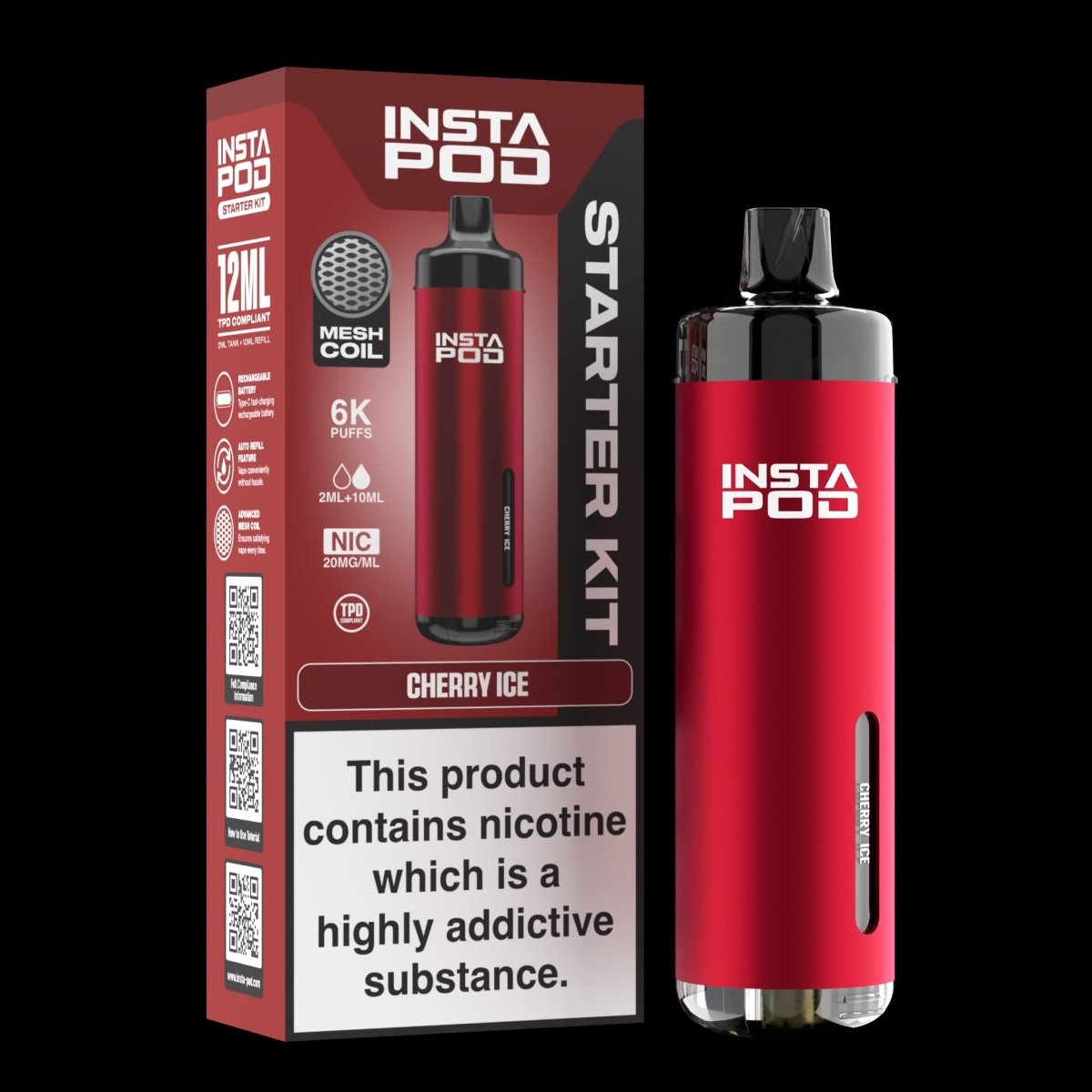 Insta Pod 6000 Prefilled Pod Vape Kit Box of 5, Cherry Ice Flavour