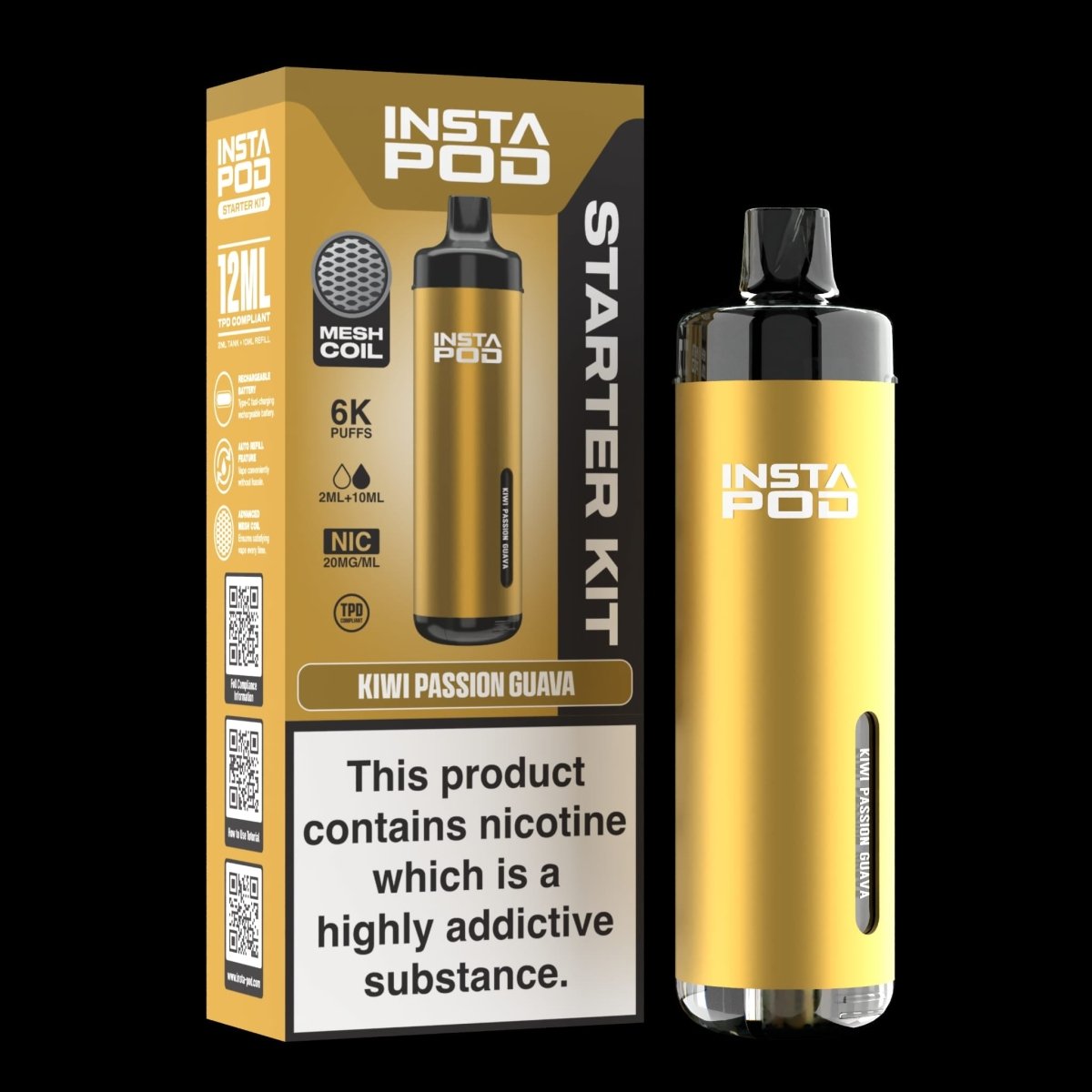 Insta Pod 6000 Prefilled Pod Vape Kit Box of 5, Kiwi Passion Guava Flavour