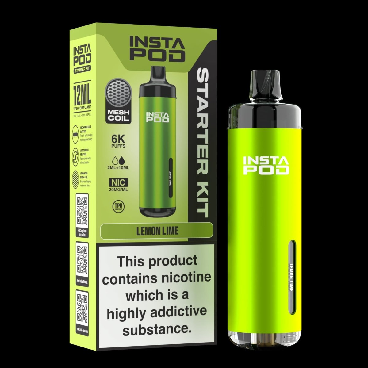 Insta Pod 6000 Prefilled Pod Vape Kit Box of 5, Lemon Lime Flavour