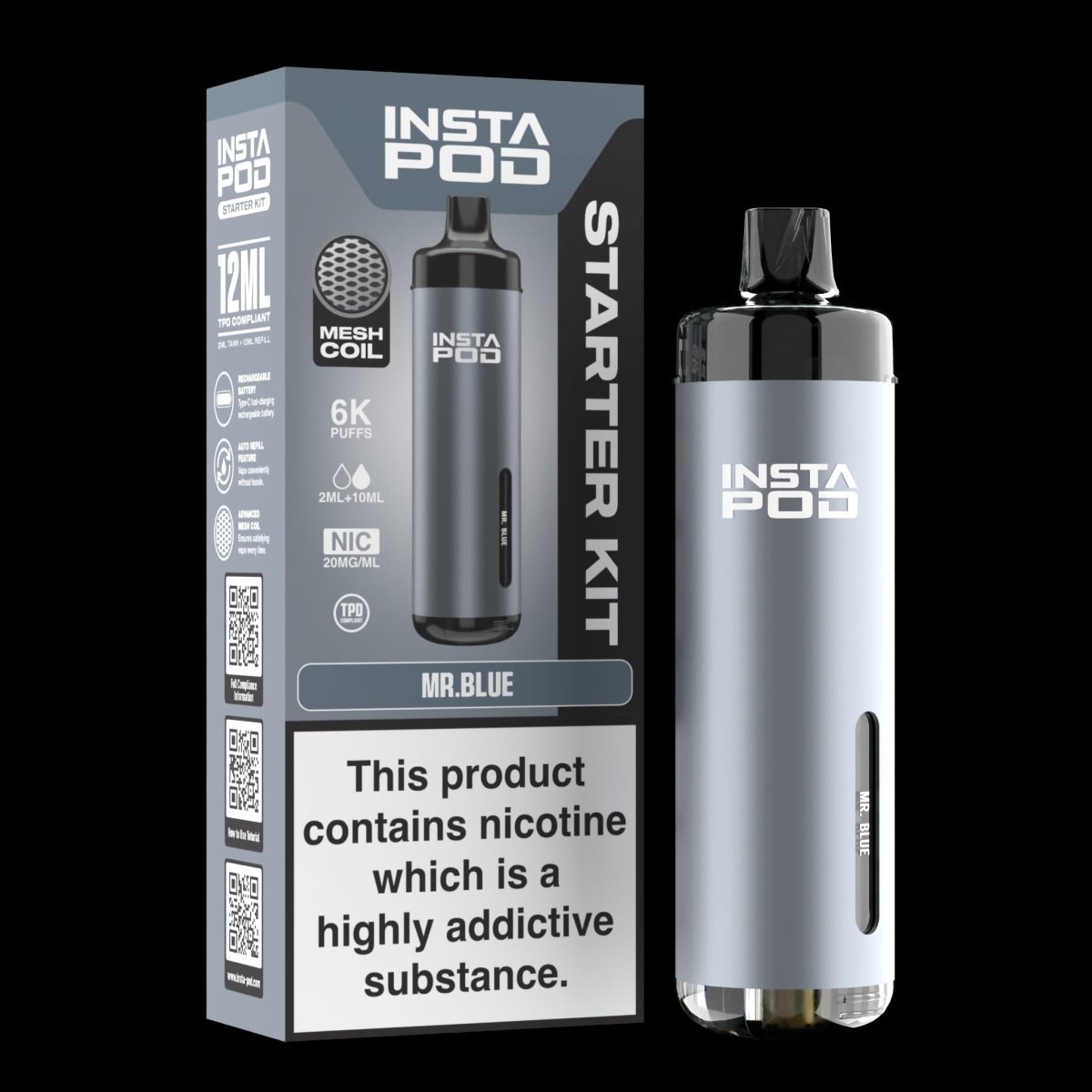 Insta Pod 6000 Prefilled Pod Vape Kit Box of 5, Mr Blue Flavour