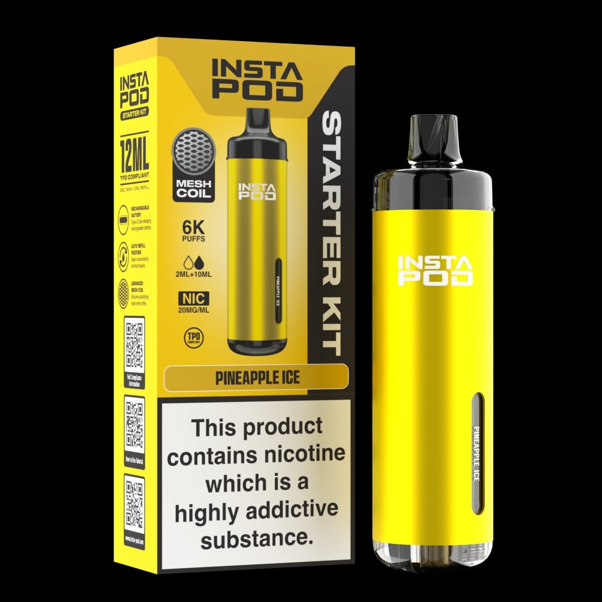 Insta Pod 6000 Prefilled Pod Vape Kit Box of 5, Pineapple Ice Flavour