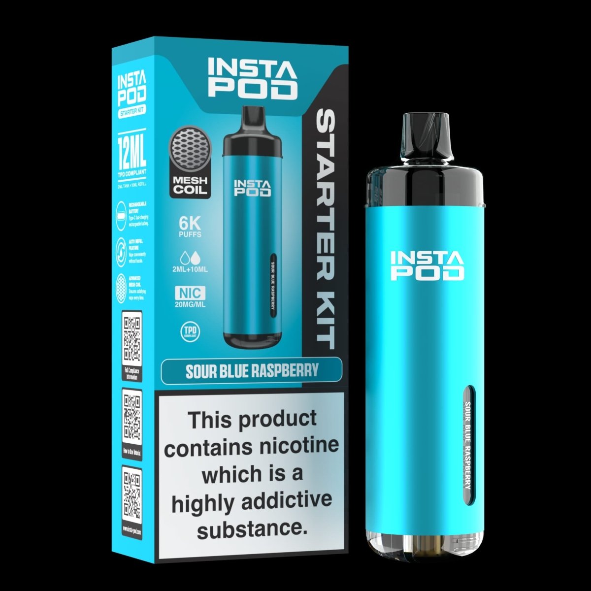Insta Pod 6000 Prefilled Pod Vape Kit Box of 5, Sour Blue Raspberry Flavour
