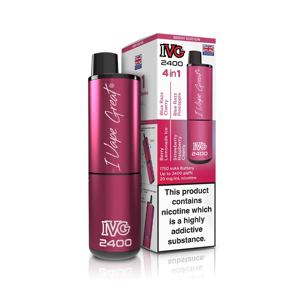 IVG 2400 4 in 1 Multi Flavour Vape Kit - TPD Legal 2025 - Berry Edition
