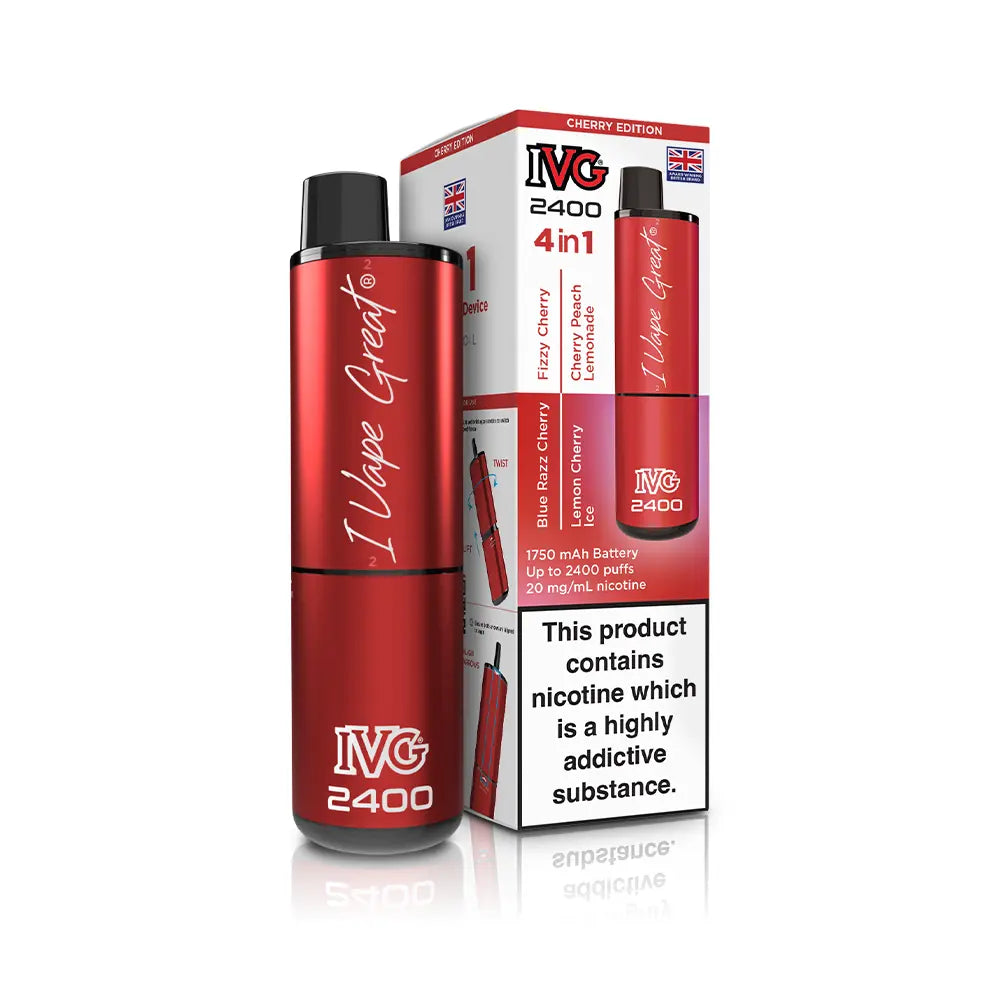 IVG 2400 4 in 1 Multi Flavour Vape Kit - TPD Legal 2025 - Cherry Edition