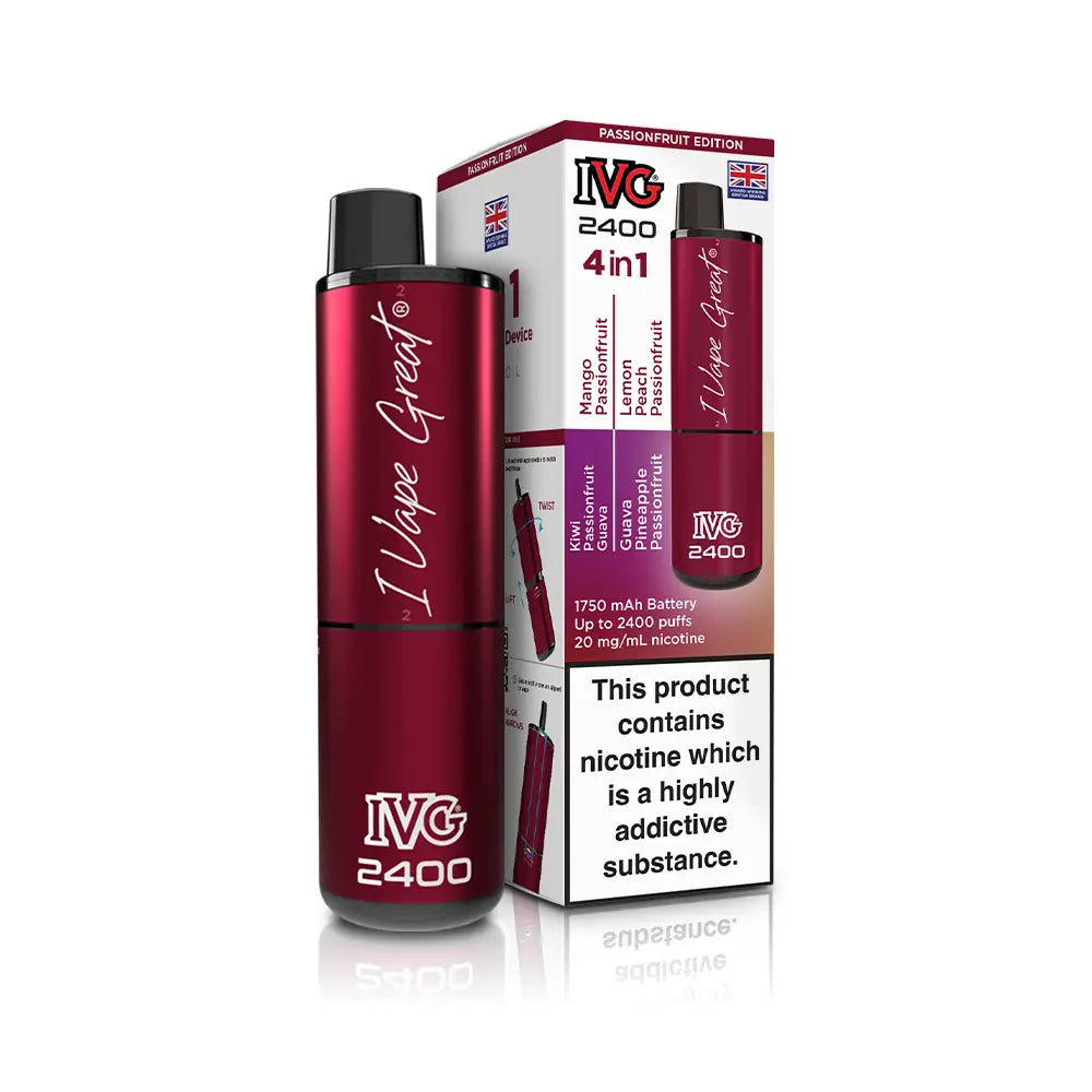 IVG 2400 4 in 1 Multi Flavour Vape Kit - TPD Legal 2025 - Passionfruit Edition