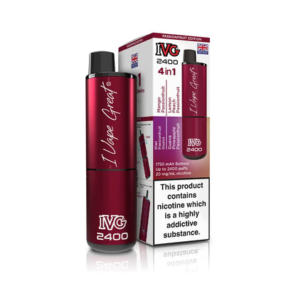 IVG 2400 4 in 1 Multi Flavour Vape Kit - TPD Legal 2025 - Passionfruit Edition