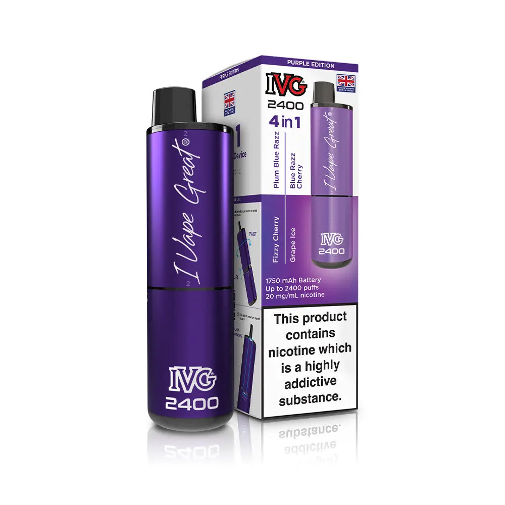 IVG 2400 4 in 1 Multi Flavour Vape Kit - TPD Legal 2025 - Purple Edition