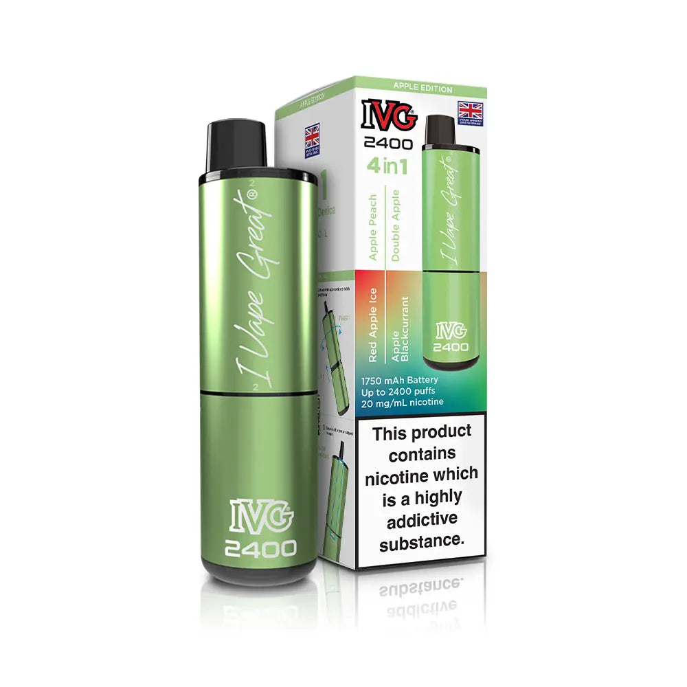 IVG 2400 Pre-Filled Kit new 2025 IVG 4 in 1 kit TPD Legal -  Apple Edition - Red Apple Ice - Apple Peach - Apple Blackcurrant - Double Apple