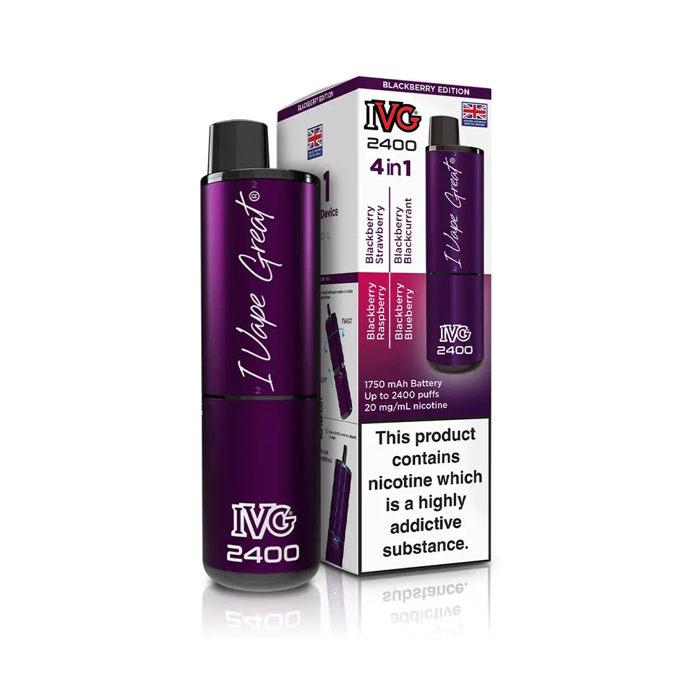 IVG 2400 Pre-Filled Kit new 2025 IVG 4 in 1 kit TPD Legal - Blackberry edition - Blackberry Raspberry - Blackberry Strawberry - Blackberry Blueberry - Blackberry Blackcurrant