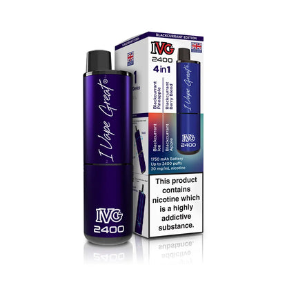 IVG 2400 Pre-Filled Kit new 2025 IVG 4 in 1 kit TPD Legal -  Blackcurrant Edition - Blackcurrant Ice - Blackcurrant Pineapple - Blackcurrant Apple - Blackcurrant Berry Blend