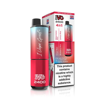 IVG 2400 Pre-Filled Kit new 2025 IVG 4 in 1 kit TPD Legal - Fruit 'n' Mint Edition - Grape Mint - Watermelon Mint - Blueberry Mint - Lemon Mint