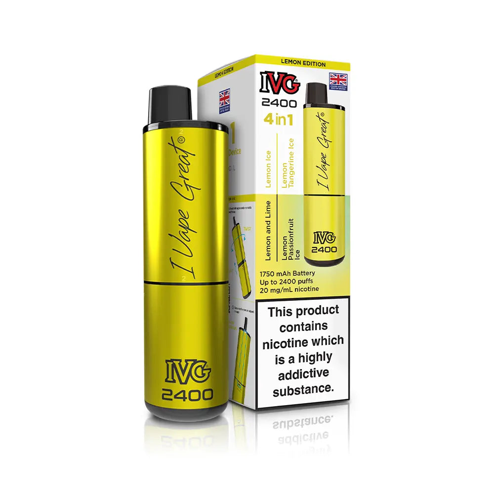 IVG 2400 Pre-Filled Kit new 2025 IVG 4 in 1 kit TPD Legal - Lemon Edition - Lemon and Lime - Lemon Ice - Lemon Passionfruit Ice - Lemon Tangerine Ice