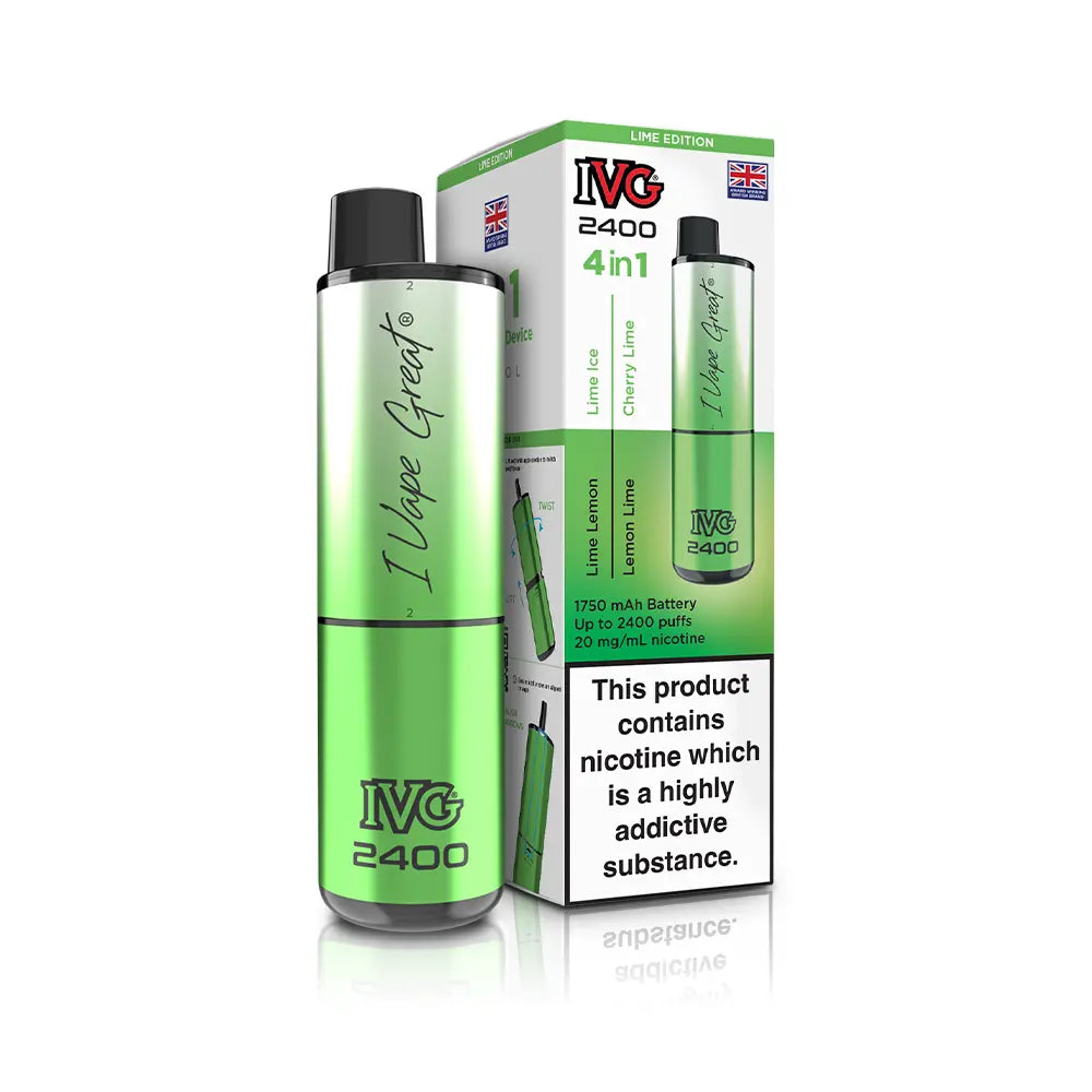 IVG 2400 Pre-Filled Kit new 2025 IVG 4 in 1 kit TPD Legal - Lime Edition - Lime Lemon - Lime Ice - Lemon Lime - Cherry Lime 
