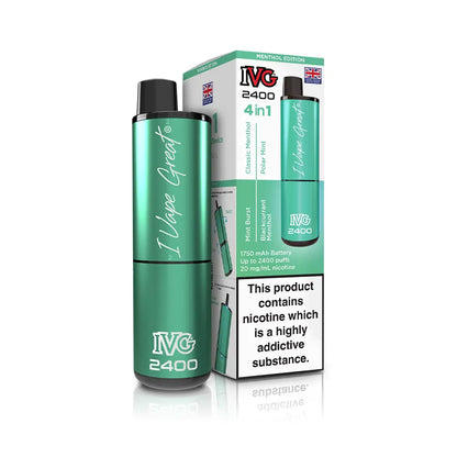 IVG 2400 Pre-Filled Kit new 2025 IVG 4 in 1 kit TPD Legal - Menthol Edition - Mint Burst - Classic Menthol - Blackcurrant Menthol - Polar Mint