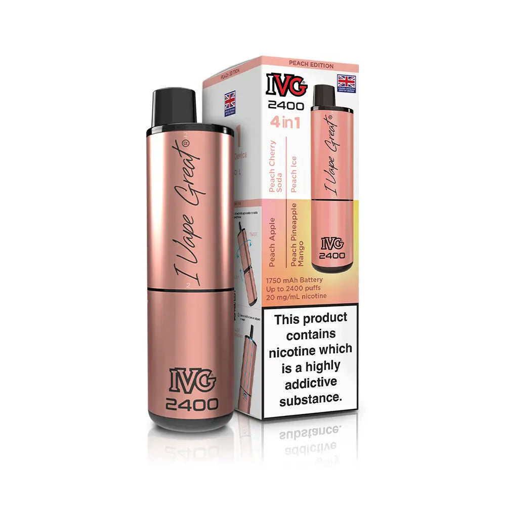 IVG 2400 Pre-Filled Kit new 2025 IVG 4 in 1 kit TPD Legal - Peach Edition - Peach Apple - Peach Pineapple Mango - Peach Ice 