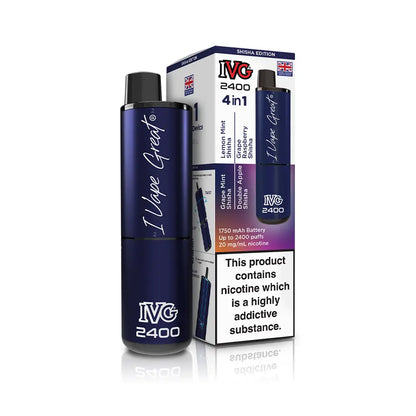 IVG 2400 Pre-Filled Kit new 2025 IVG 4 in 1 kit TPD Legal - Shisha Edition - Grape Mint Shisha - Lemon Mint Shisha - Double Mint Shisha - Grape Strawberry Shisha 