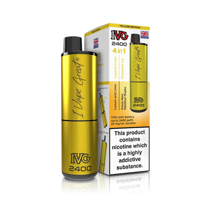 IVG 2400 Pre-Filled Kit new 2025 IVG 4 in 1 kit TPD Legal - Yellow Edition - Lemon and Lime - Tropical Fruits - Fresh Mint Menthol Mojito - Pineapple Ice