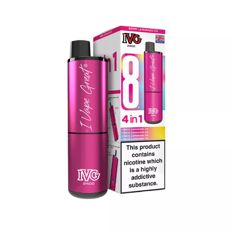 IVG 2400 Rechargeable 4 in 1 prefilled pod kit. Legal UK -  Berry Lemonade Ice Single Flavour Edition.