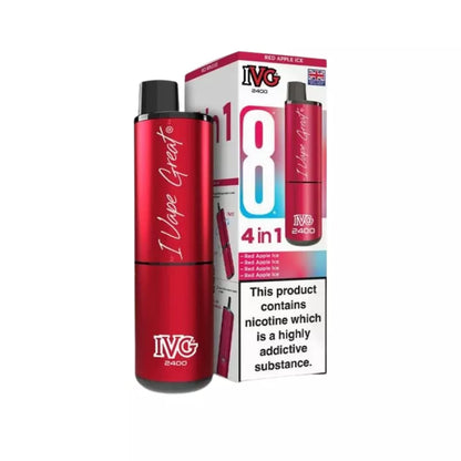 IVG 2400 Rechargeable 4 in 1 prefilled pod kit. Legal UK -  Red Apple Ice Single Flavour Edition.
