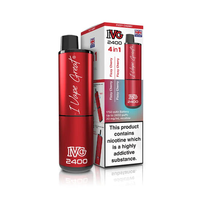 IVG 2400 Rechargeable 4 in 1 prefilled pod kit. Legal UK - Fizzy Cherry single flavour.
