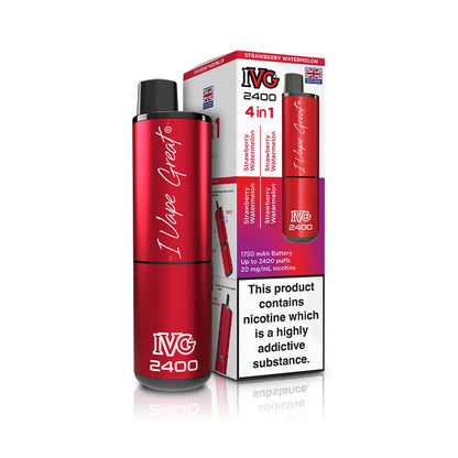 IVG 2400 Rechargeable 4 in 1 prefilled pod kit. Legal UK - Strawberry Watermelon single flavour.