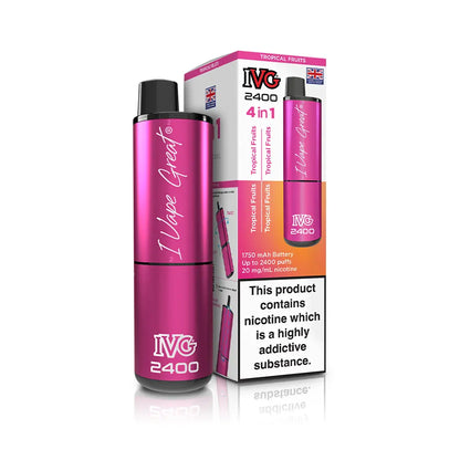 IVG 2400 Rechargeable 4 in 1 prefilled pod kit. Legal UK - Tropical Fruits single flavour.