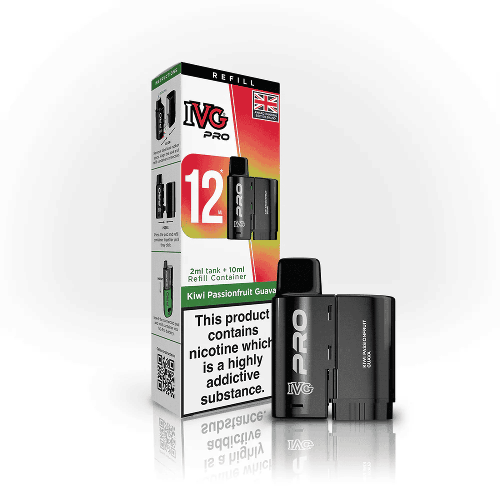 IVG Pro 12 Prefilled Vape Pods Box of 5, Kiwi Pessionfruit Guava Flavour 