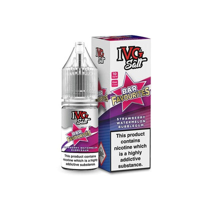 Ivg Salts 10ml Bar Favourites Pack Of 10, Strawberry Watermelon Bubblegum Flavour