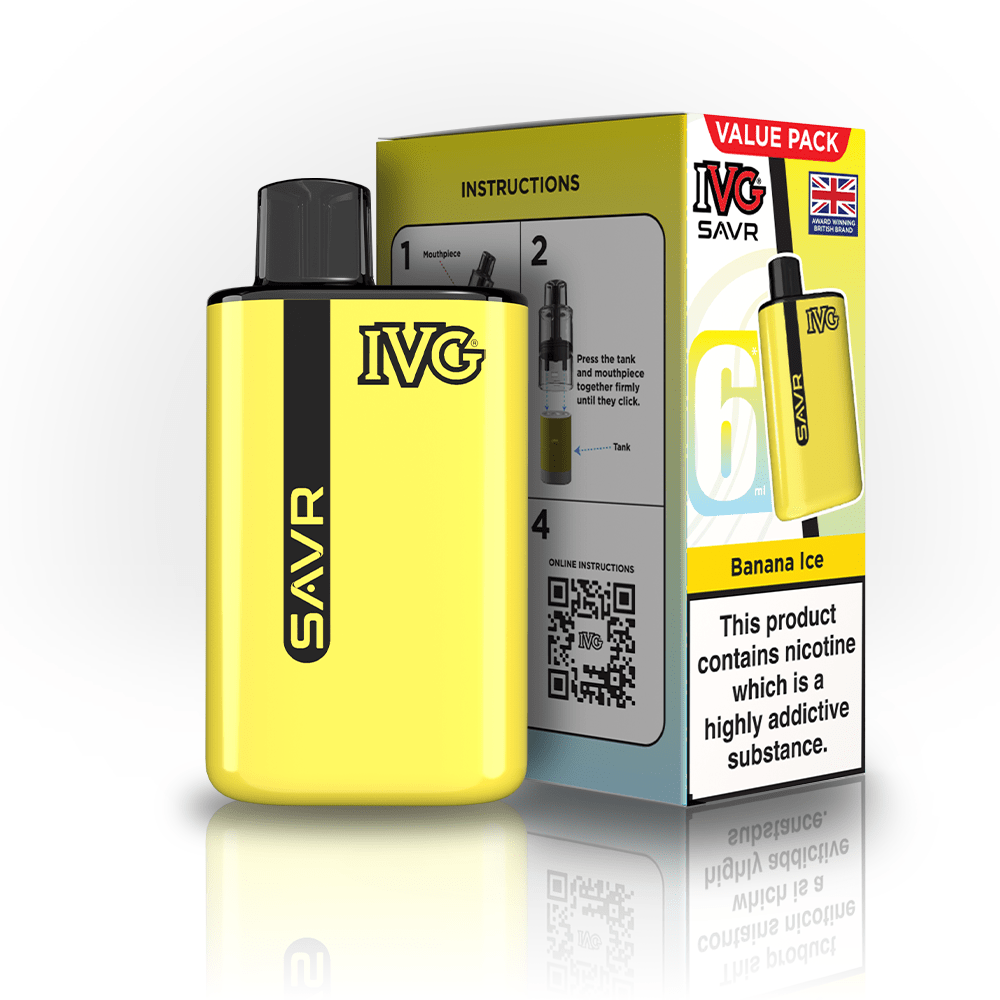 IVG SAVR 3000 Puffs Prefilled Pod Kit
Box of 5, Banana Ice Flavour