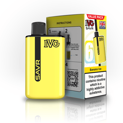 IVG SAVR 3000 Puffs Prefilled Pod Kit
Box of 5, Banana Ice Flavour