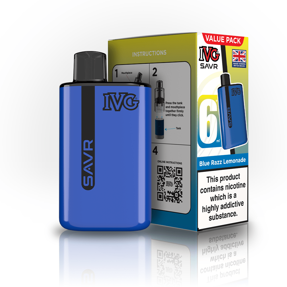 IVG SAVR 3000 Puffs Prefilled Pod Kit
Box of 5, Blue Razz Lemonade Flavour