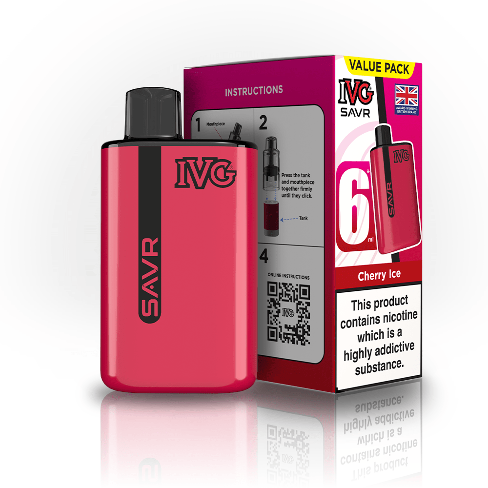 IVG SAVR 3000 Puffs Prefilled Pod Kit
Box of 5, Cherry Ice Flavour