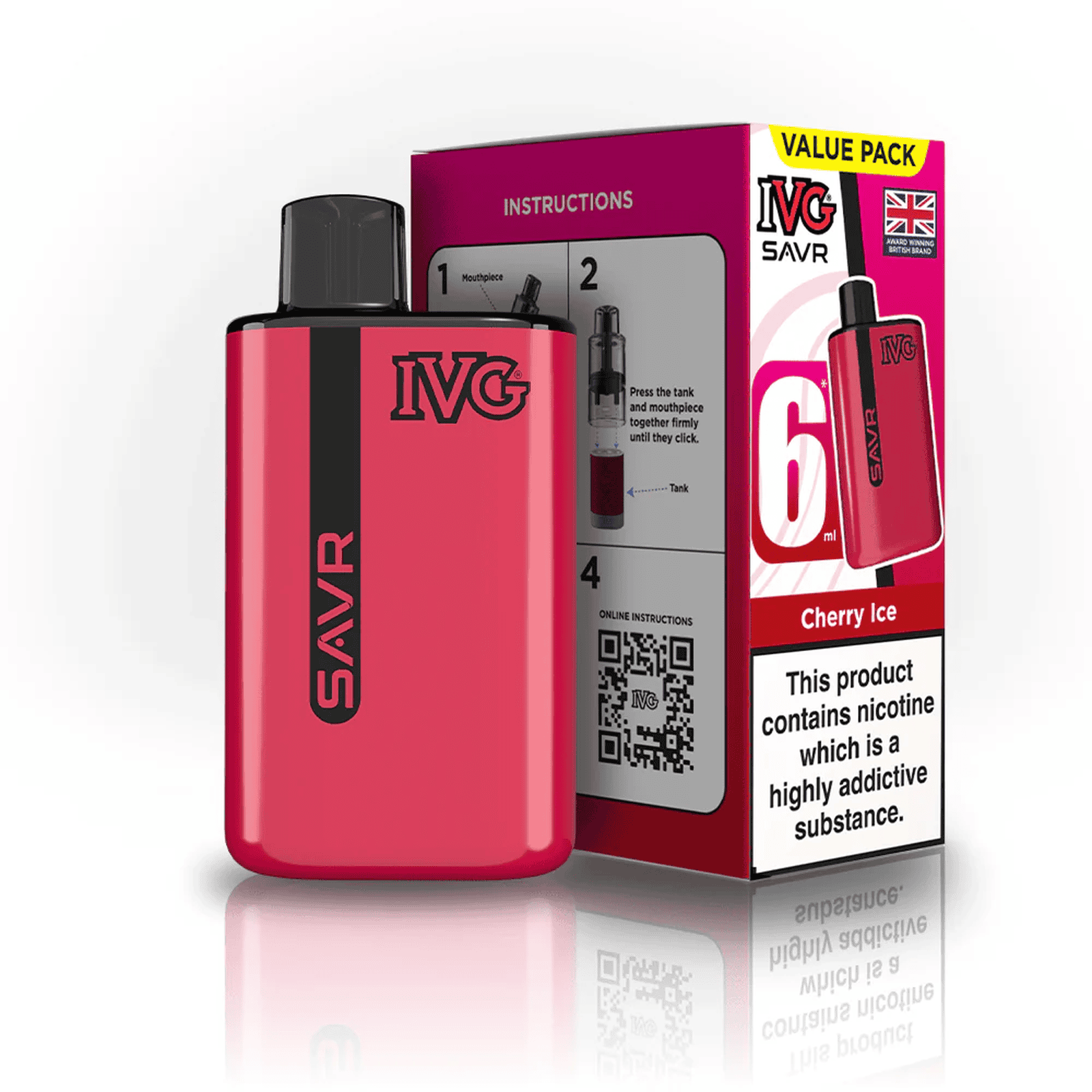 IVG SAVR 3000 Puffs Prefilled Pod Kit
Box of 5, Cherry Ice Flavour