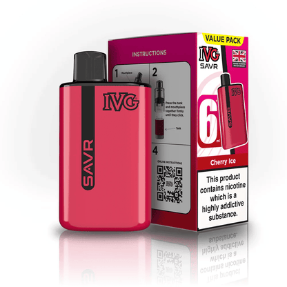 IVG SAVR 3000 Puffs Prefilled Pod Kit
Box of 5, Cherry Ice Flavour