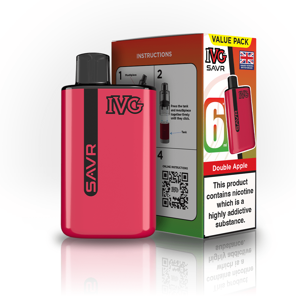 IVG SAVR 3000 Puffs Prefilled Pod Kit
Box of 5, Double Apple Flavour