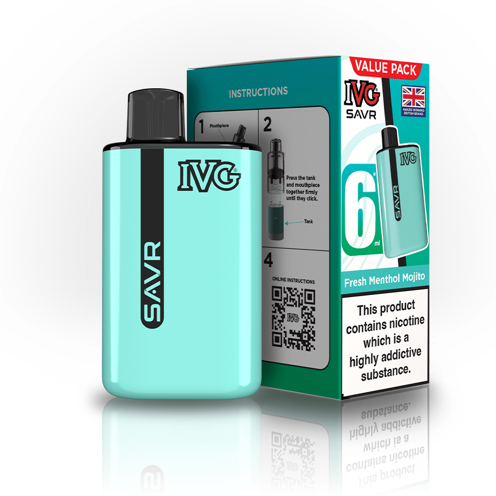 IVG SAVR 3000 Puffs Prefilled Pod Kit
Box of 5, Fresh Menthol Mojito Flavour
