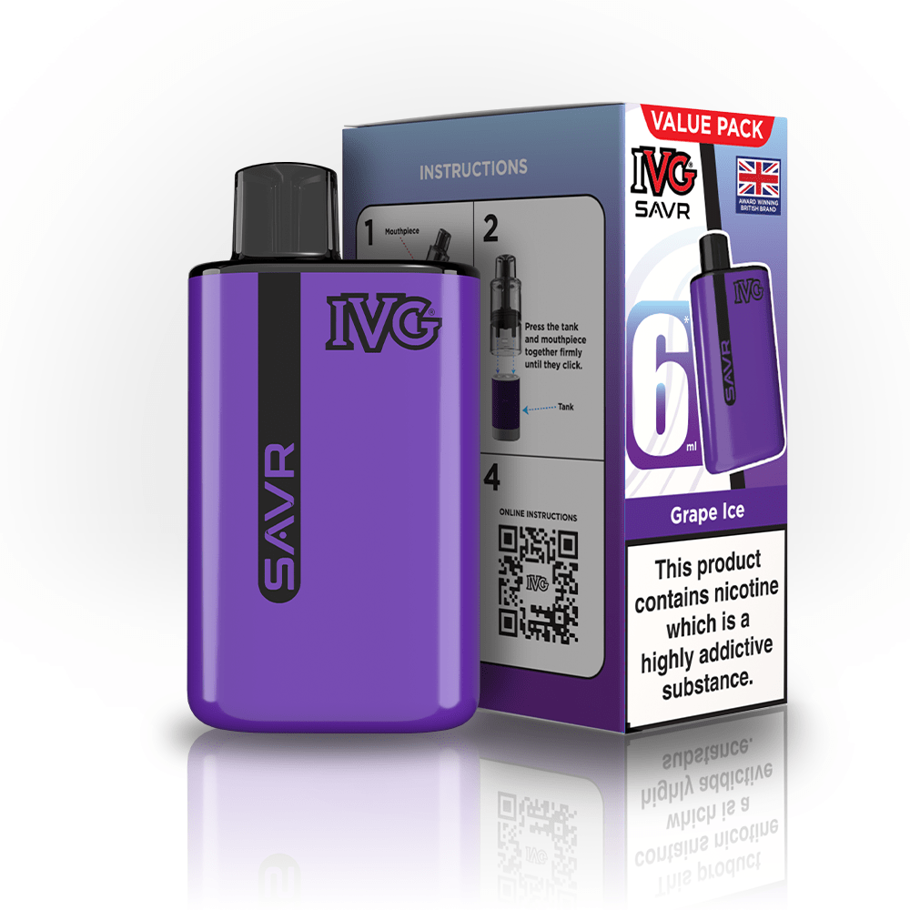 IVG SAVR 3000 Puffs Prefilled Pod Kit
Box of 5, Grape Ice Flavour
