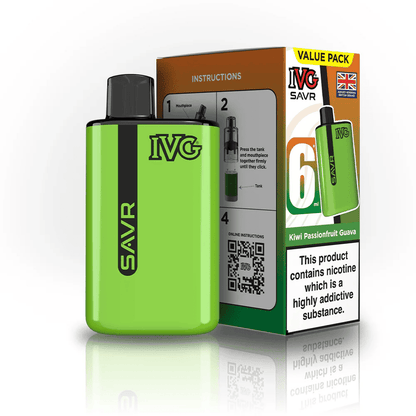 IVG SAVR 3000 Puffs Prefilled Pod Kit
Box of 5, Kiwi Passion Fruit Flavour