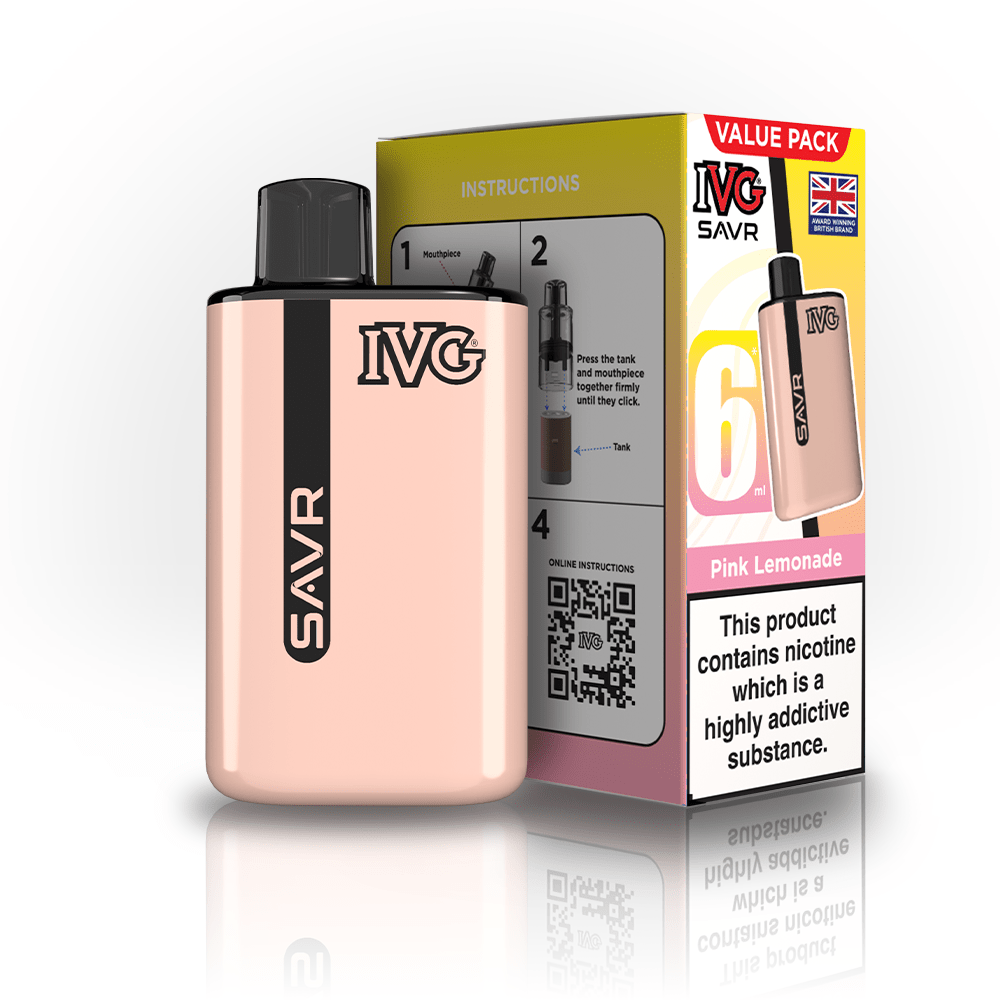 IVG SAVR 3000 Puffs Prefilled Pod Kit
Box of 5, Pink Lemonade Flavour