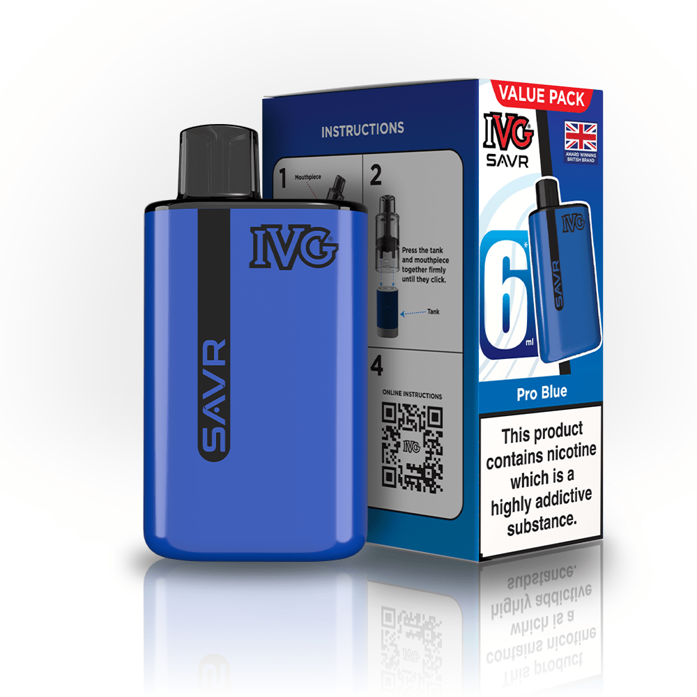 IVG SAVR 3000 Puffs Prefilled Pod Kit
Box of 5, Pro Blue Flavour